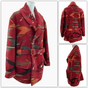 Vintage 1989 Aztec Mackinaw Shawl-Collar Coat by POLO Ralph Lauren, Wool - USA